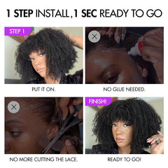 Breathable Cap Ready to Go Bouncy Jerry Curl Glueless Minimalist Lace Curly Wig with Bangs