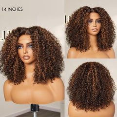 180% Density Copper Highlight Kinky Curly Glueless 5x5 Closure Lace Curly Wig