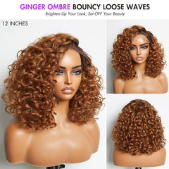 Luvme Hair Mature Bouncy Left C Part Natural Black / Ginger Ombre Loose Wave Glueless Minimalist HD Lace Wig Ready to Go