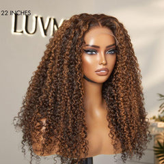 180% Density Copper Highlight Kinky Curly Glueless 5x5 Closure Lace Curly Wig