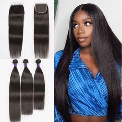 Upgraded Brazilian Hair | 3 Bundles with 5x5 HD Lace Closure Virgin Straight Hair