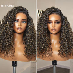 PreMax Wigs | 360 Lace Free Part Blonde Highlight Water Wave Natural Looking Wig Pre-Cut Lace