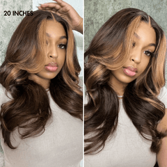 Breathable Cap Blonde Highlight Loose Wave Glueless 5x5 Closure HD Lace Wig with Curtain Bangs