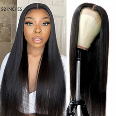 PreMax Wigs | Jet Black Middle Part Silky Straight Glueless 5x5 Closure Lace Wig Pre-Cut Lace