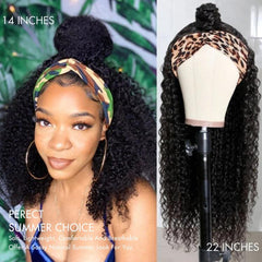 Natural Black Jerry Curly No Lace Glueless Free Part Long Headband Wig 100% Human Hair (Get Free Trendy Headbands)