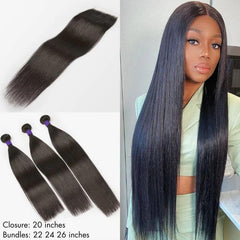 Upgraded Brazilian Hair | 3 Bundles with 5x5 HD Lace Closure Virgin Straight Hair