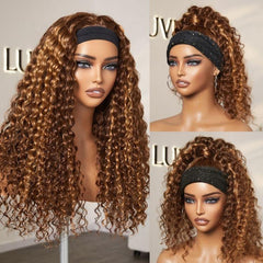 Throw On & Go Classic Style Blonde Highlight Deep Wave Glueless Headband Wig