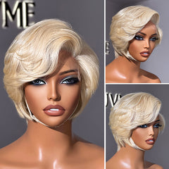 613 Blonde Pixie Cut Wig Glueless Minimalist HD Lace C Part Short Wig 100% Human Hair