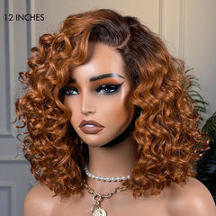 Ginger Ombre Bouncy Curly Glueless Minimalist HD Lace Short Wig 100% Human Hair