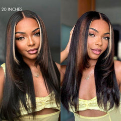 Luxurious Combo Color Highlights Layered Silky Straight Glueless 5x5 Closure Lace Long Wig