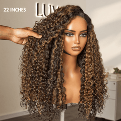 Brown Highlights Funmi Curly Glueless 5x5 / 7x6 Closure Lace Long Curly Wig Beginner Friendly