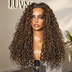 Brown Highlights Funmi Curly Glueless 5x5 / 7x6 Closure Lace Long Curly Wig Beginner Friendly