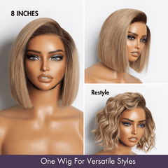 Ash Blonde Ombre / Natural Black Blunt Cut Bob Glueless Minimalist HD Lace Short Bob Wig Ready to Go