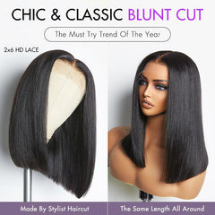 PreMax Wigs | Silky Blunt Cut Glueless 2x6 / 5x5 Closure Lace Shoulder Length Bob Wig Pre Plucked & Bleached