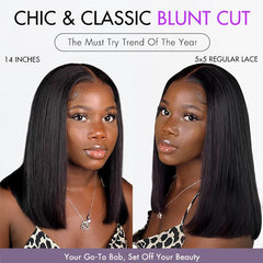 PreMax Wigs | Silky Blunt Cut Glueless 2x6 / 5x5 Closure Lace Shoulder Length Bob Wig Pre Plucked & Bleached