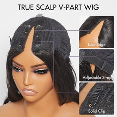 Beginner Friendly Jerry Curly V Part Natural Scalp Glueless Long Wig 100% Human Hair