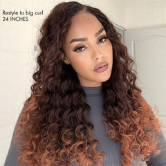 Luvme Hair PartingMax Glueless Wig Ombre Copper Brown Water Wave 7x6 Closure HD Lace Wig