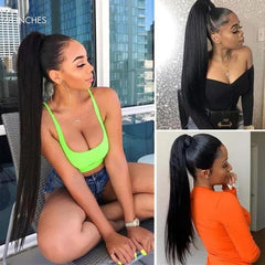 Straight Virgin Human Hair Sleek Ponytail Extension Easy to Wear | Upgraded 2.0 (Get Free Trendy Scrunchies)