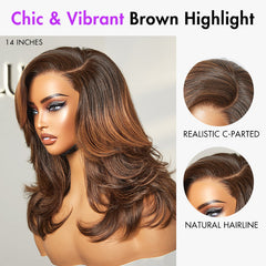 Effortlessly Chic Pre-Layered Cut Brown Highlight Glueless Minimalist HD Lace Shoulder Length Wig