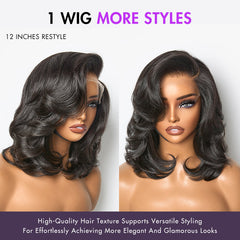 Effortlessly Chic Layered Haircut Wavy Glueless HD Minimalist Lace Short Wig