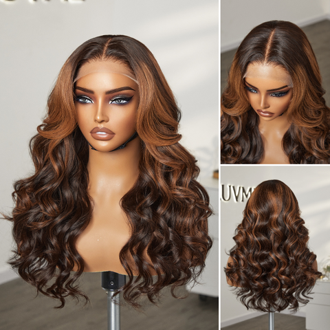 Elegant Copper Ombre Highlights Loose Body Wave Glueless 5x5 Closure Pre-Cut Lace Wig Breathable Cap