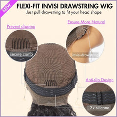 PreMax Wigs | Water Wave Flexi-Fit Invisi Drawstring Cap 360 Lace Long Curly Wig Pre-Cut Lace