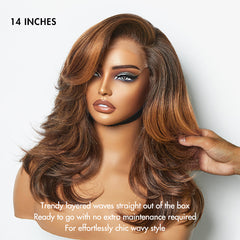 Effortlessly Chic Pre-Layered Cut Brown Highlight Glueless Minimalist HD Lace Shoulder Length Wig