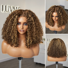 Honey Blonde Highlight Kinky Curly Glueless 5x5 Closure HD Lace Wig Breathable Cap