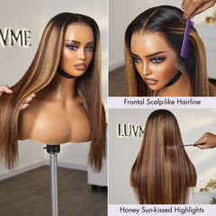 PreMax 2.0 Wigs | Blonde Highlight Silky Straight Ear-to-ear Glueless 13x5 Frontal HD Lace Long Wig Pre-Cut Lace