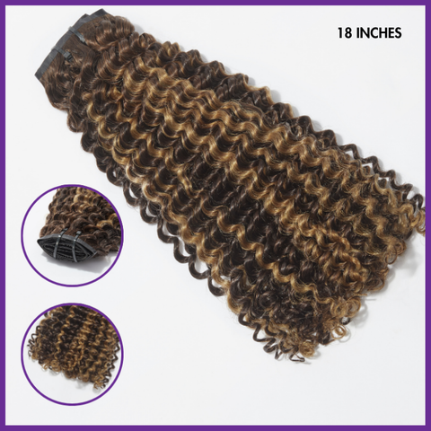 Seamless Brown Highlight Deep Wave Clip in Human Hair Extensions 135g 9pcs / 7pcs with Free Gift