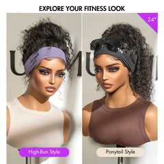 Throw On & Go Natural Black / Blonde Highlight Deep Wave No Lace Glueless Long Headband Wig (Get Free Trendy Headbands)