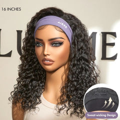 Throw On & Go Glueless Deep Wave No Lace Human Hair Headband Wig