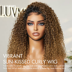 1 SEC INSTALL WIG | Sun-kissed Ombre Blonde Kinky Curly Glueless 5x5 Clouse Pre-Cut Lace Shoulder Length Wig