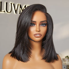 Layered Cut Yaki Straight Left C Part Glueless Minimalist HD Lace Bob Wig Ready to Go