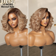 Ombre Ash Blonde Layered Bob Blowout Style Minimalist HD Pre-Cut Lace Glueless Short Wig