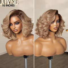 Ombre Ash Blonde Layered Bob Blowout Style Minimalist HD Pre-Cut Lace Glueless Short Wig