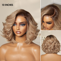 Ombre Ash Blonde Layered Bob Blowout Style Minimalist HD Pre-Cut Lace Glueless Short Wig