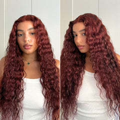 Retro Trends Dark Reddish Brown Ocean Wave Glueless 5x5 Closure Lace Long Wig