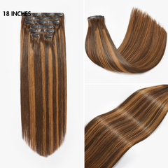 Seamless Brown Highlights Silky Straight Clip in Extensions Human Hair 135g 9pcs / 7pcs with Free Gift