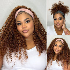 Throw On & Go Classic Style Blonde Highlight Deep Wave Glueless Headband Wig