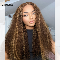 Honey Blonde Highlight Kinky Curly Glueless 5x5 Closure HD Lace Wig Breathable Cap