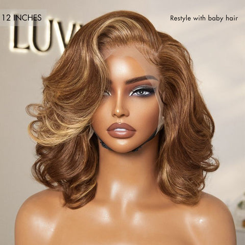 Honey Blonde Highlight / Natural Black / Ombre Blonde Bouncy Body Wave Glueless 13x4 Frontal Lace Human Hair Wig