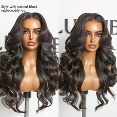 ZIP & GO WIGS | Natural Black Loose Body Wave Glueless 7x6 Closure HD Lace Wig Buy 1 Get 1 Free Replaceable Top