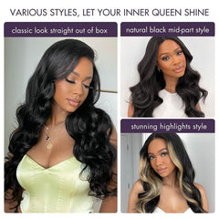 ZIP & GO WIGS | Natural Black Loose Body Wave Glueless 7x6 Closure HD Lace Wig Buy 1 Get 1 Free Replaceable Top