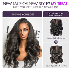 ZIP & GO WIGS | Natural Black Loose Body Wave Glueless 7x6 Closure HD Lace Wig Buy 1 Get 1 Free Replaceable Top