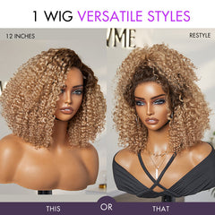 Put On & Go Ombre Ash Blonde Kinky Curly Glueless Minimalist HD Lace Wig Pre-Cut Lace