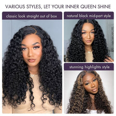 ZIP & GO WIGS | Deep Wave Natural Max Ear-to-Ear 13x5 Frontal HD Lace Wig Buy 1 Get 1 Free Replaceable Top