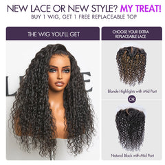 ZIP & GO WIGS | Deep Wave Natural Max Ear-to-Ear 13x5 Frontal HD Lace Wig Buy 1 Get 1 Free Replaceable Top