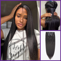 2 Packs Full & Thick Straight / Body Wave / Kinky Curly / Yaki Straight / Kinky Straight Clip in Hair Extensions Real Human Hair Pieces 270g with Free Gift