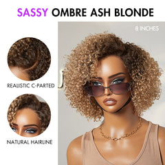 Put On & Go Ombre Ash Blonde Kinky Curly Glueless Minimalist HD Lace Wig Pre-Cut Lace